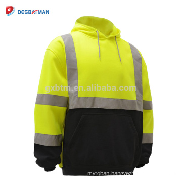 China Factory High Visibility Lime/Orange Hooded Sweatshirt Class 3 Safety Hoodie Work Shirt